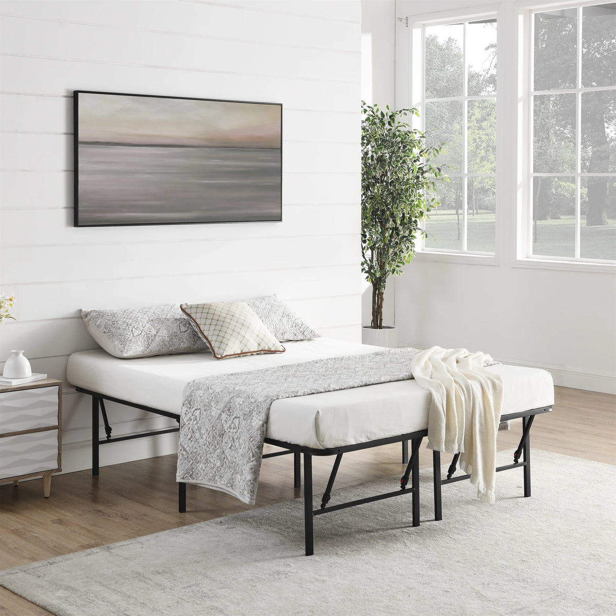 Foldable Steel Queen Platform Bed Frame, Black O712162