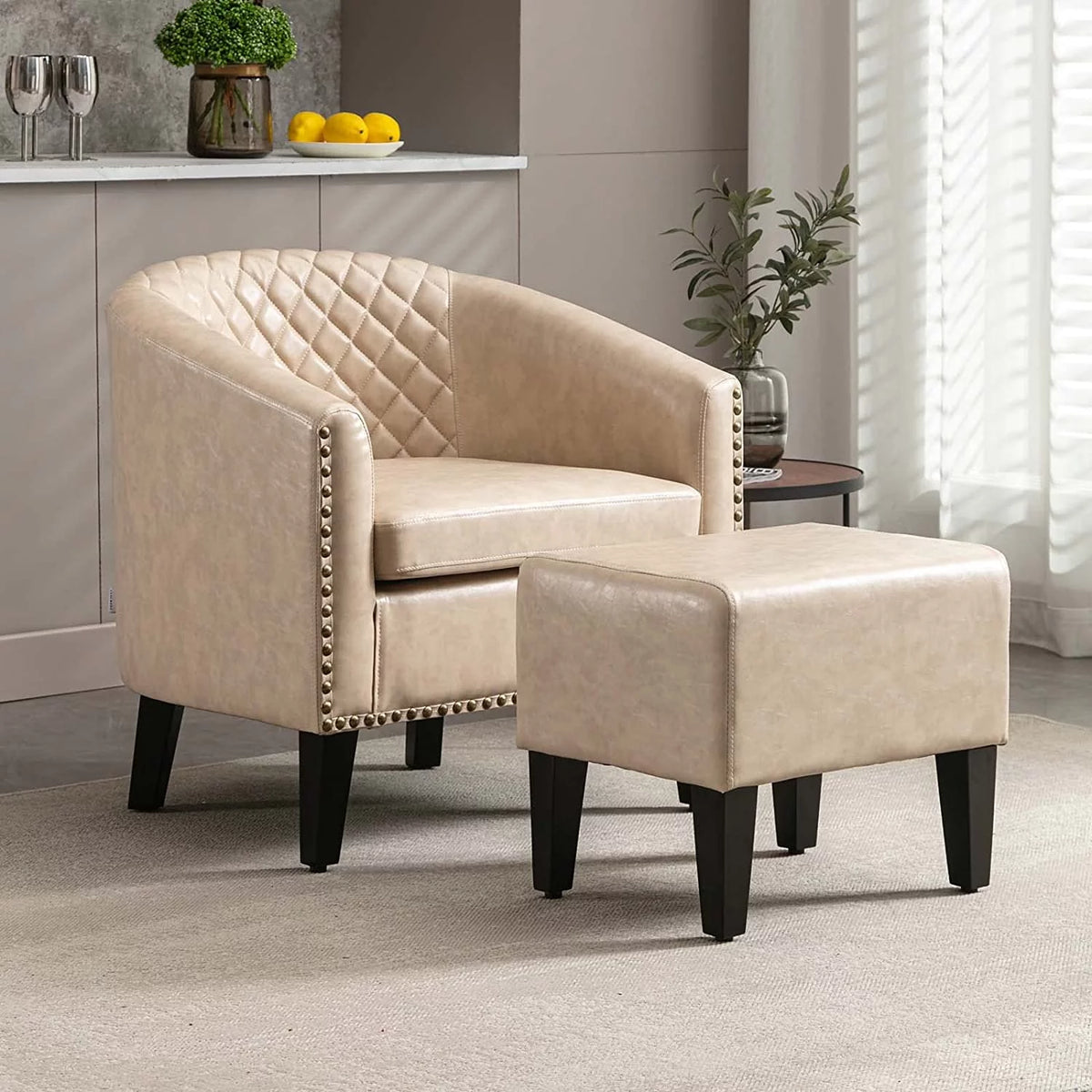Leather Club Chair with Ottoman G968605