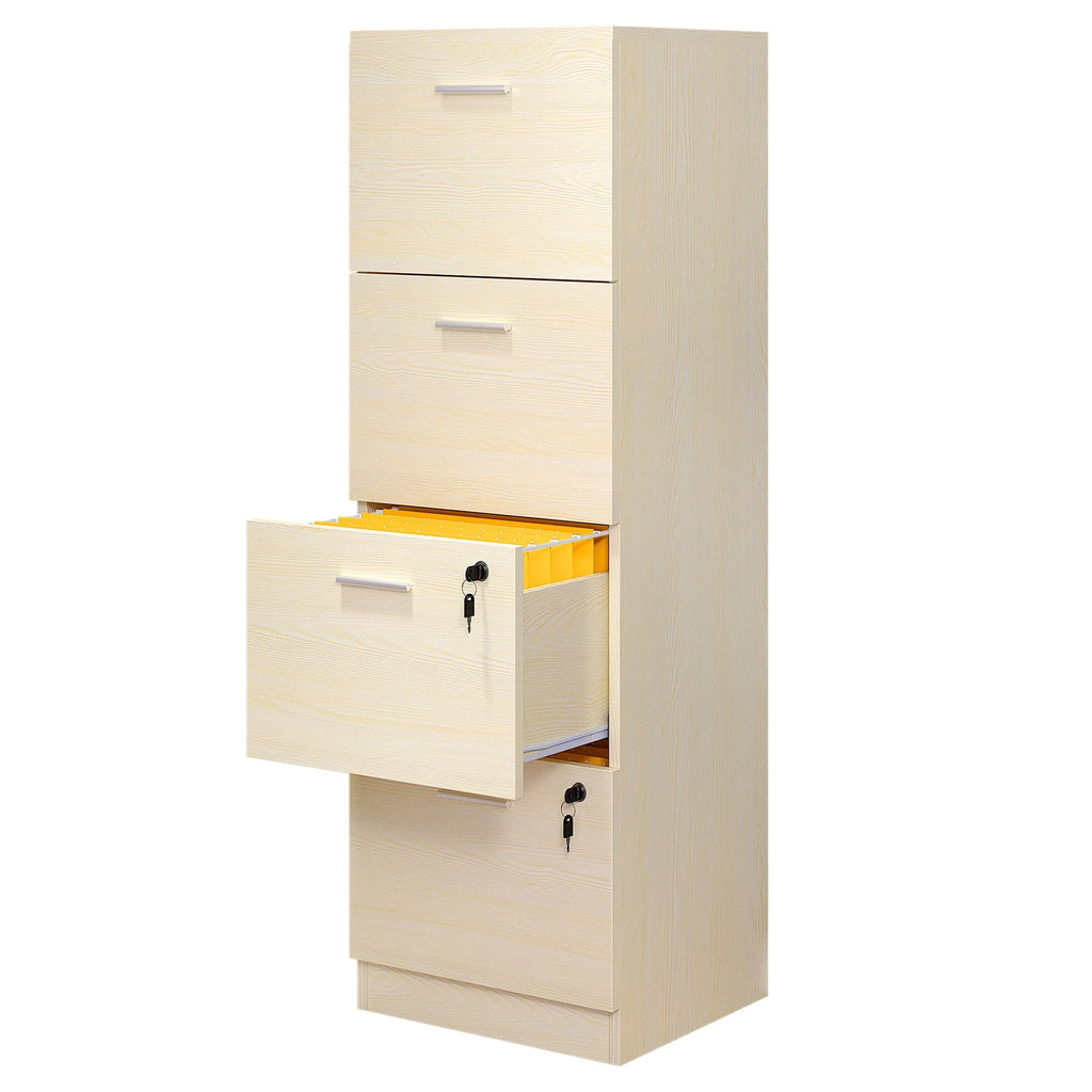 4 Drawer White Wood File Cabinet with Lock J9499