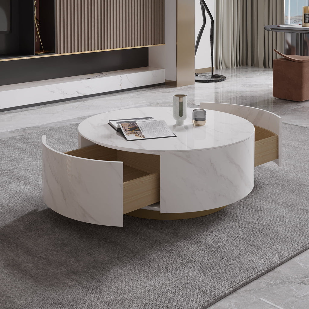 White Round Coffee Table with Two Drawers S24585