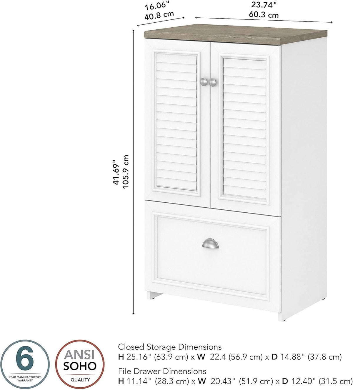 Shiplap Gray Pure White Lateral File Storage Cabinet P4930