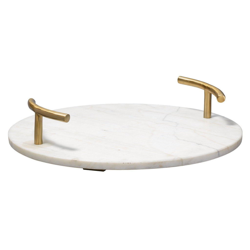 Round White Marble Brass Tray D290