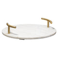 Round White Marble Brass Tray D290
