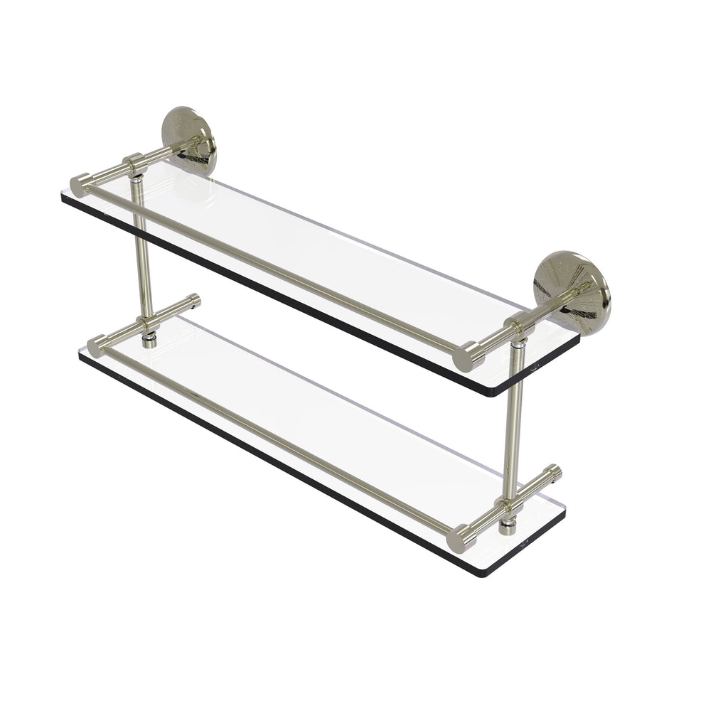 22-inch Double Glass Shelf with Gallery Rail Polished Nickel X414