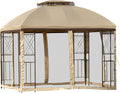 10' x 10' Beige Outdoor Patio Gazebo Canopy with Mesh Netting H408003