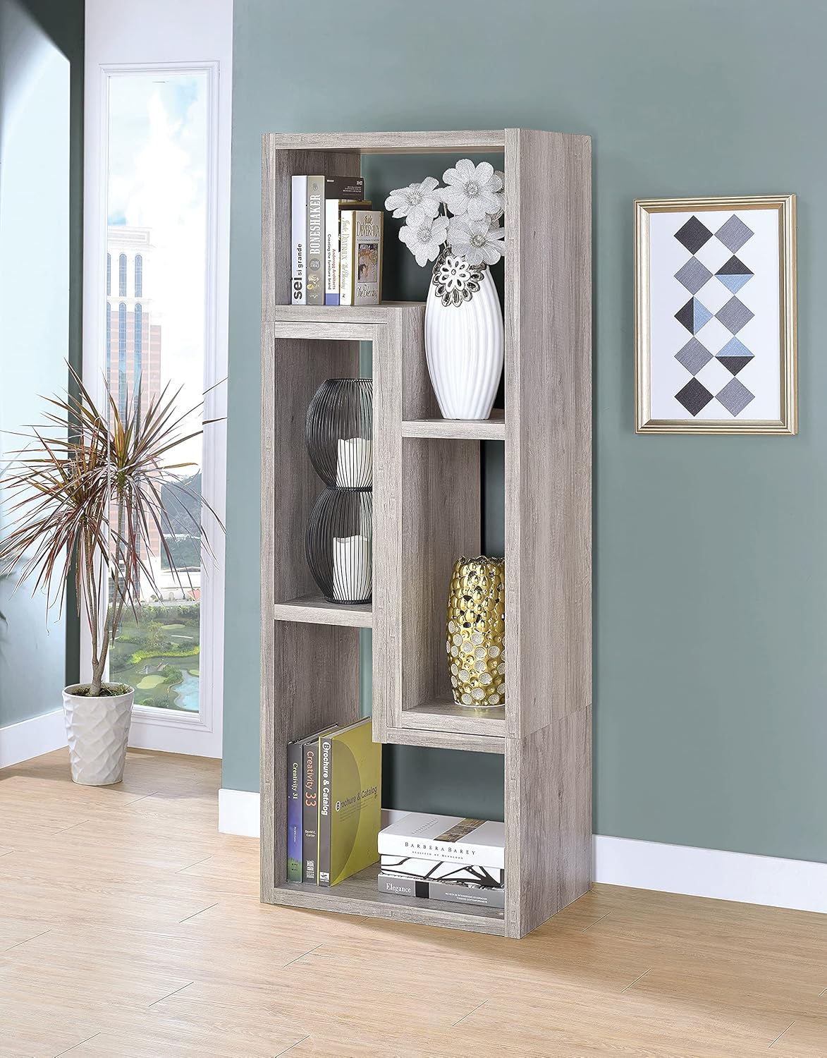 Grey Driftwood Convertible Bookcase TV Stand T6969
