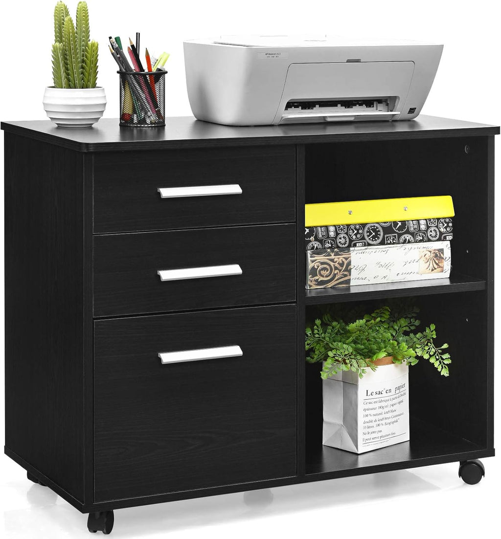 Black 3 Drawer Mobile File Cabinet with Wheels Z80543