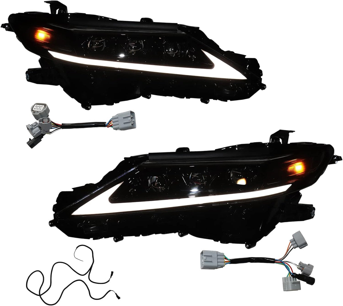 Headlights Assembly with Sequential Turn Signal Black Bezel Left+Right Pair Y5094