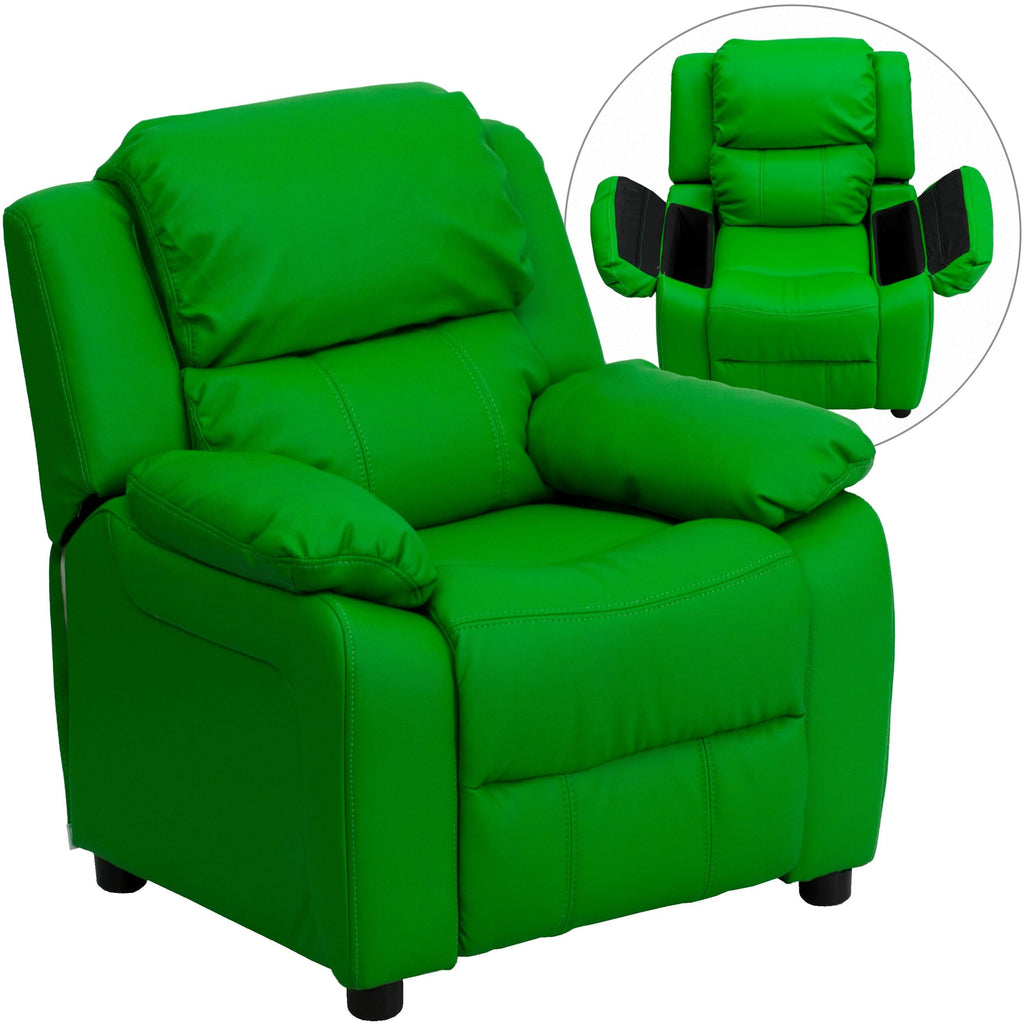 Green Vinyl Kids Recliner with Storage Arms K4254