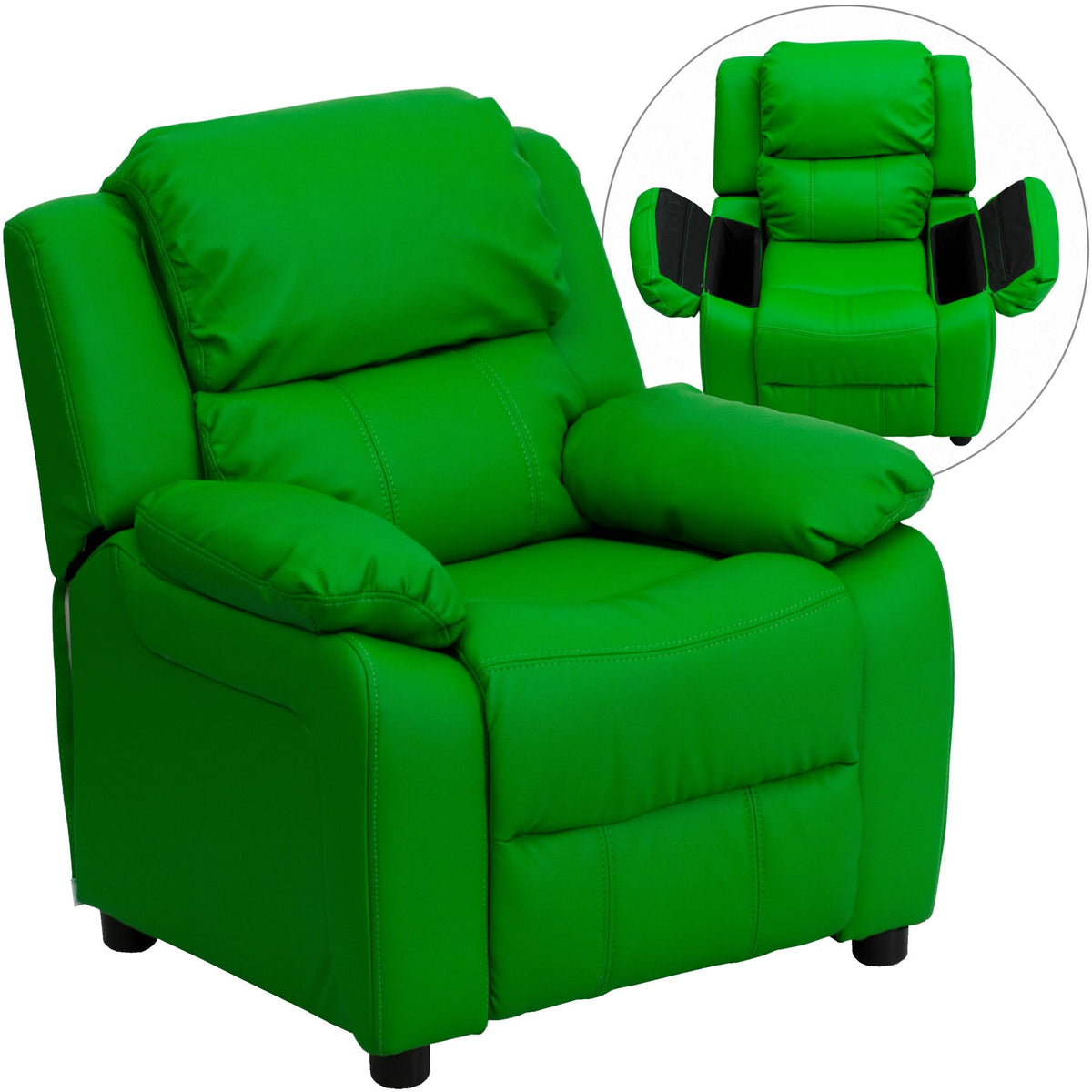Green Vinyl Kids Recliner with Storage Arms K4254