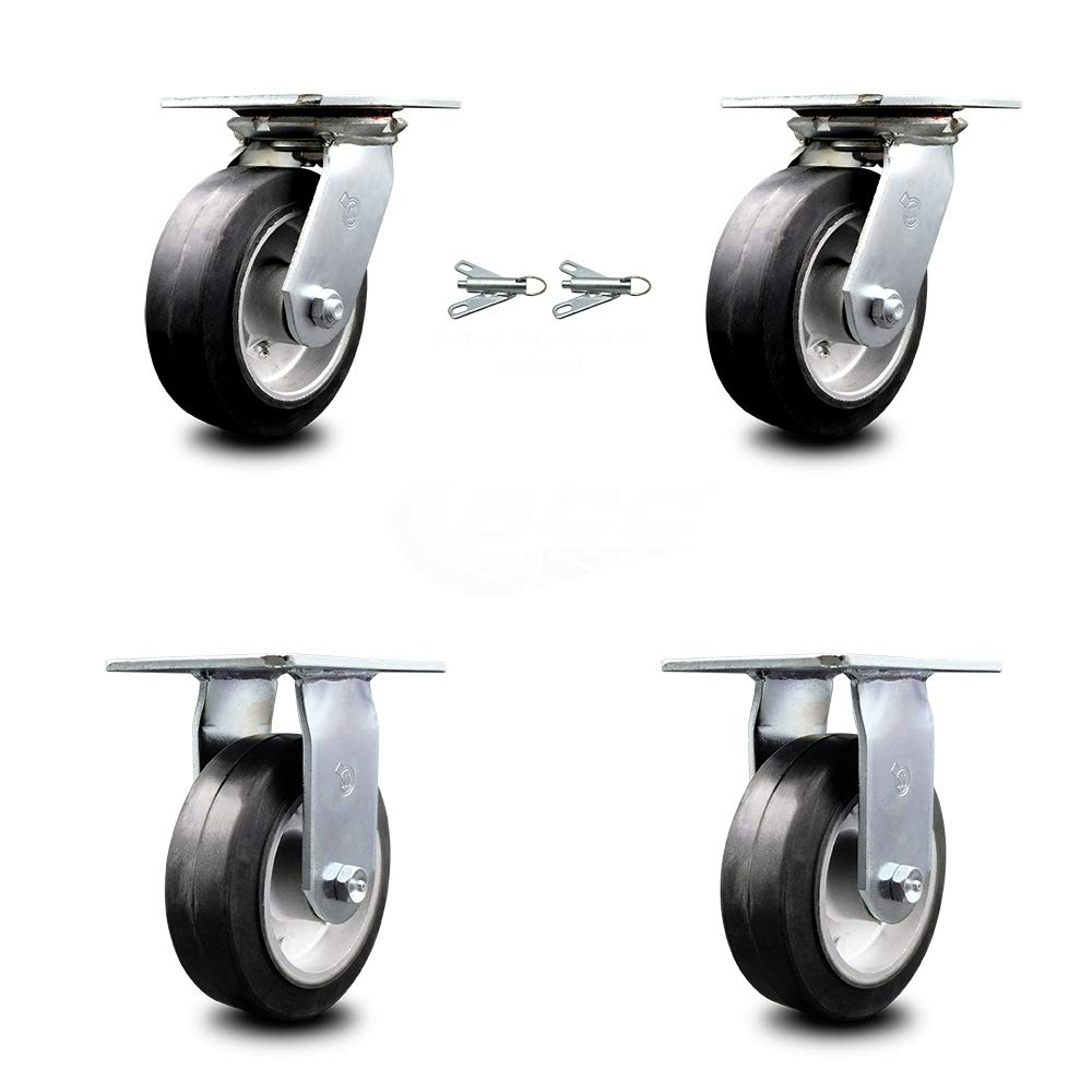 Heavy Duty Rubber on Aluminum Swivel Caster Set of 4 with 5 x 2 Black Wheels B575600