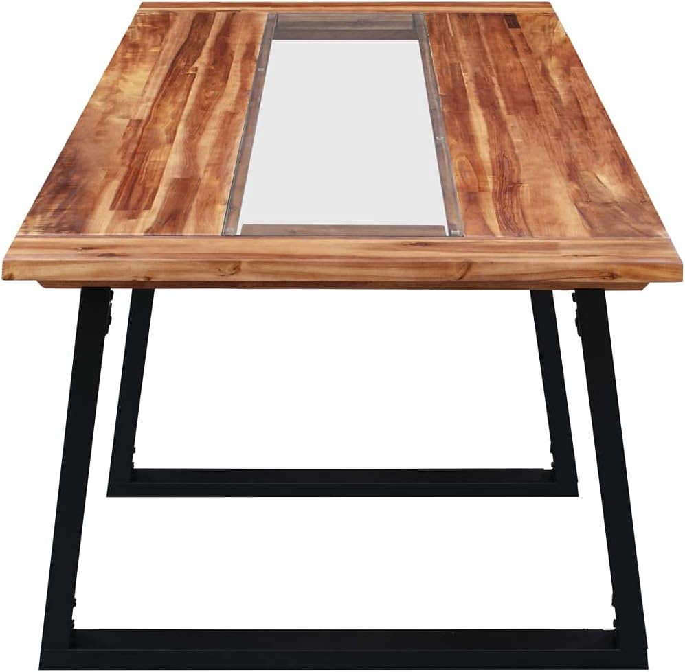 Solid Acacia Wood and Glass Dining Table I51199