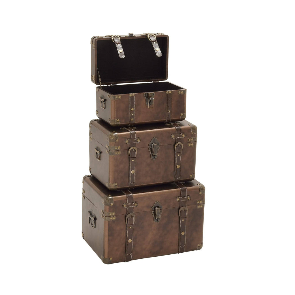 Wood Leather Case Set of 3 S894