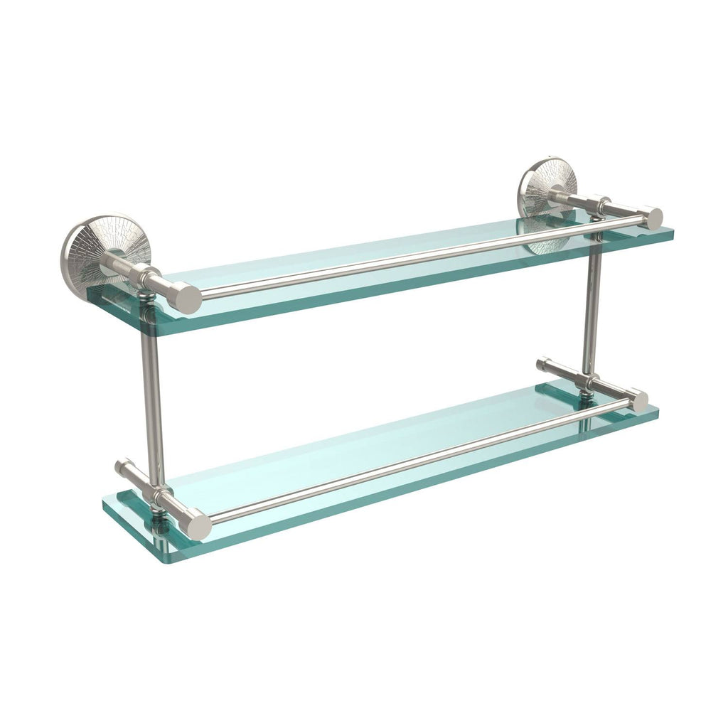22-inch Double Glass Shelf with Gallery Rail Polished Nickel X414