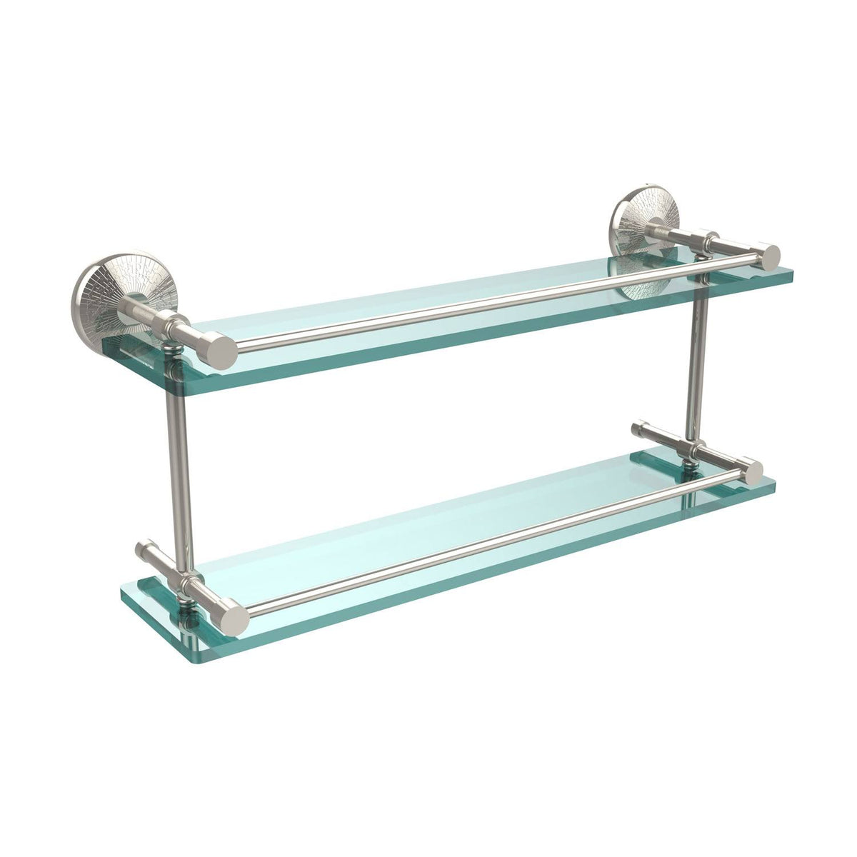 22-inch Double Glass Shelf with Gallery Rail Polished Nickel X414