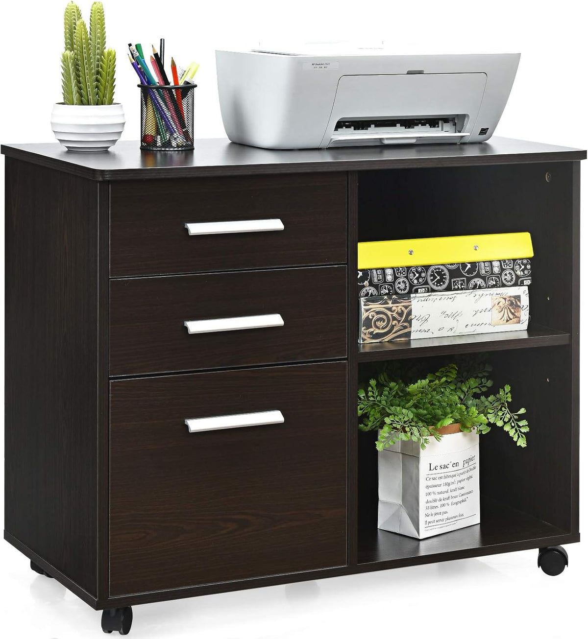 Black 3 Drawer Mobile File Cabinet with Wheels Z80543