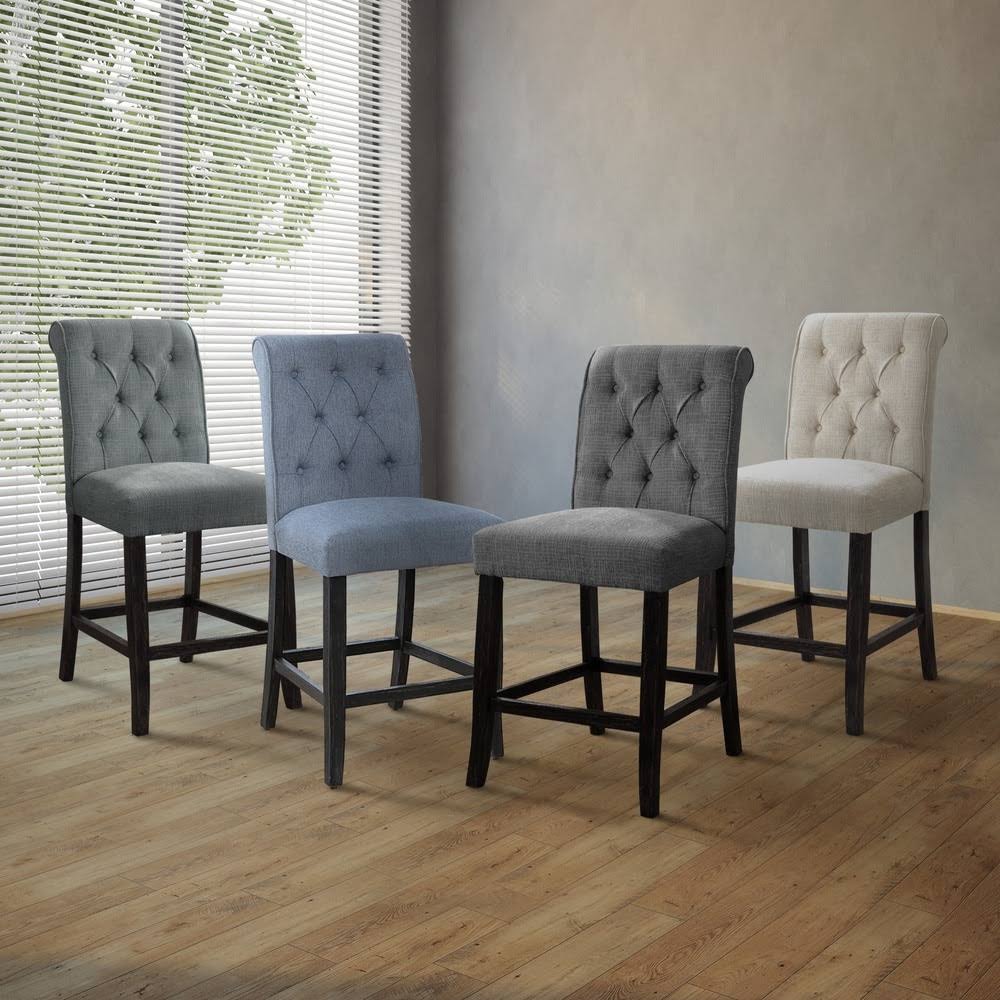 Beige Chenille Counter Height Chair Set of 2 E338