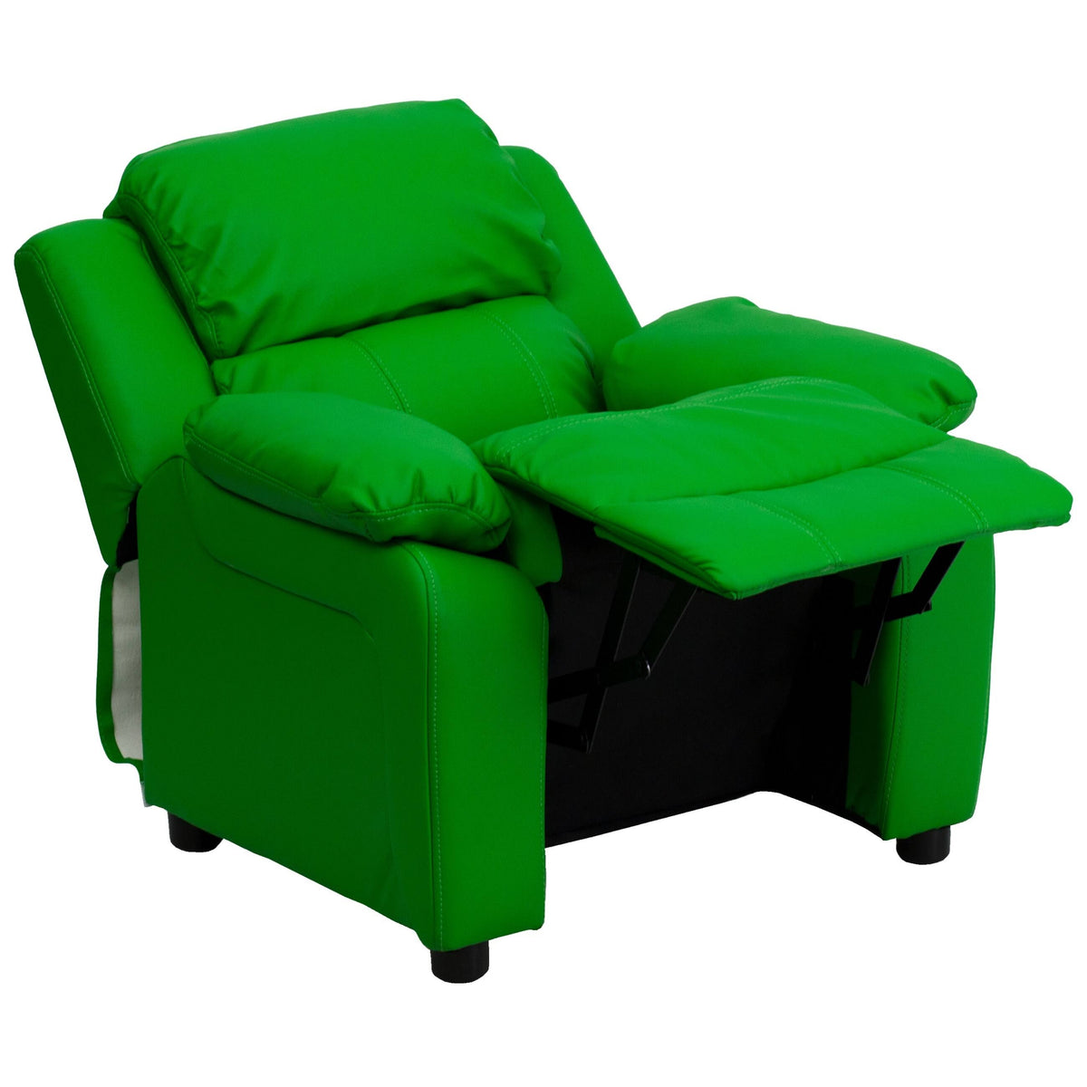 Green Vinyl Kids Recliner with Storage Arms K4254