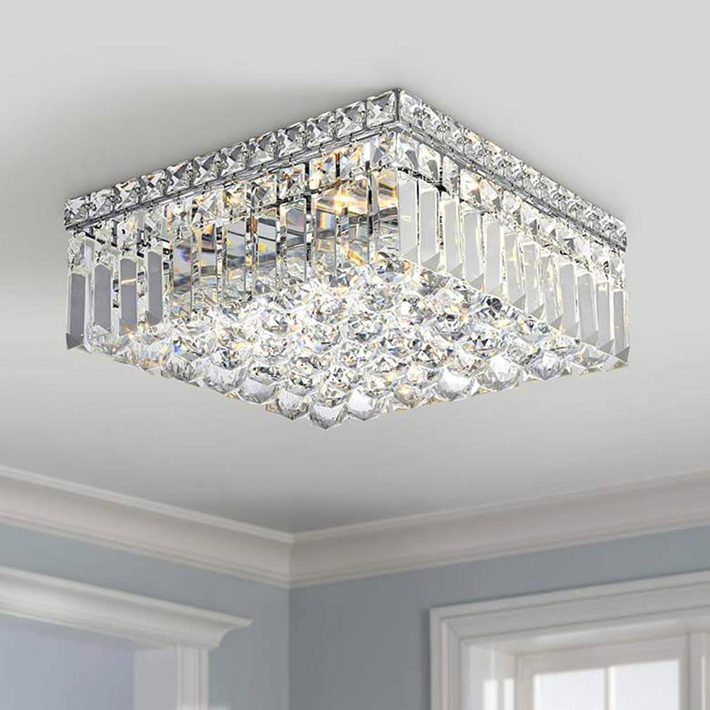4 Light Chrome and Clear Crystal Flush Mount Ceiling Light E903096