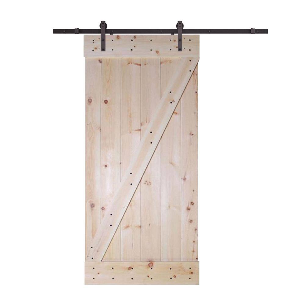 30 in. x 84 in. Unfinished Wood Sliding Barn Door with Hardware Kit H42441