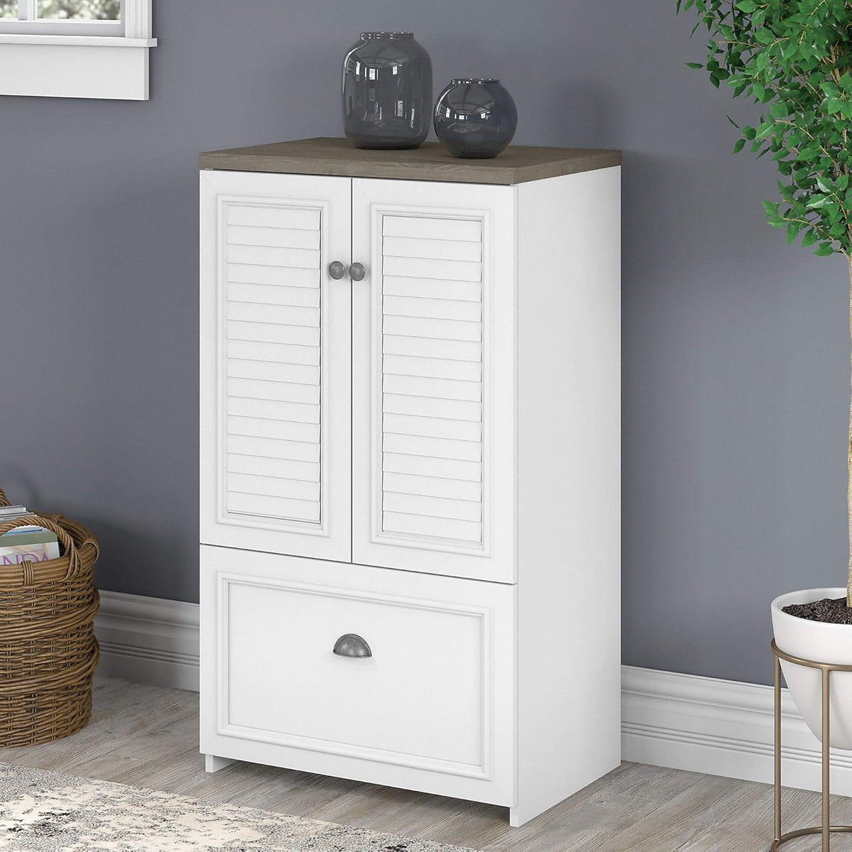 Shiplap Gray Pure White Lateral File Storage Cabinet P4930