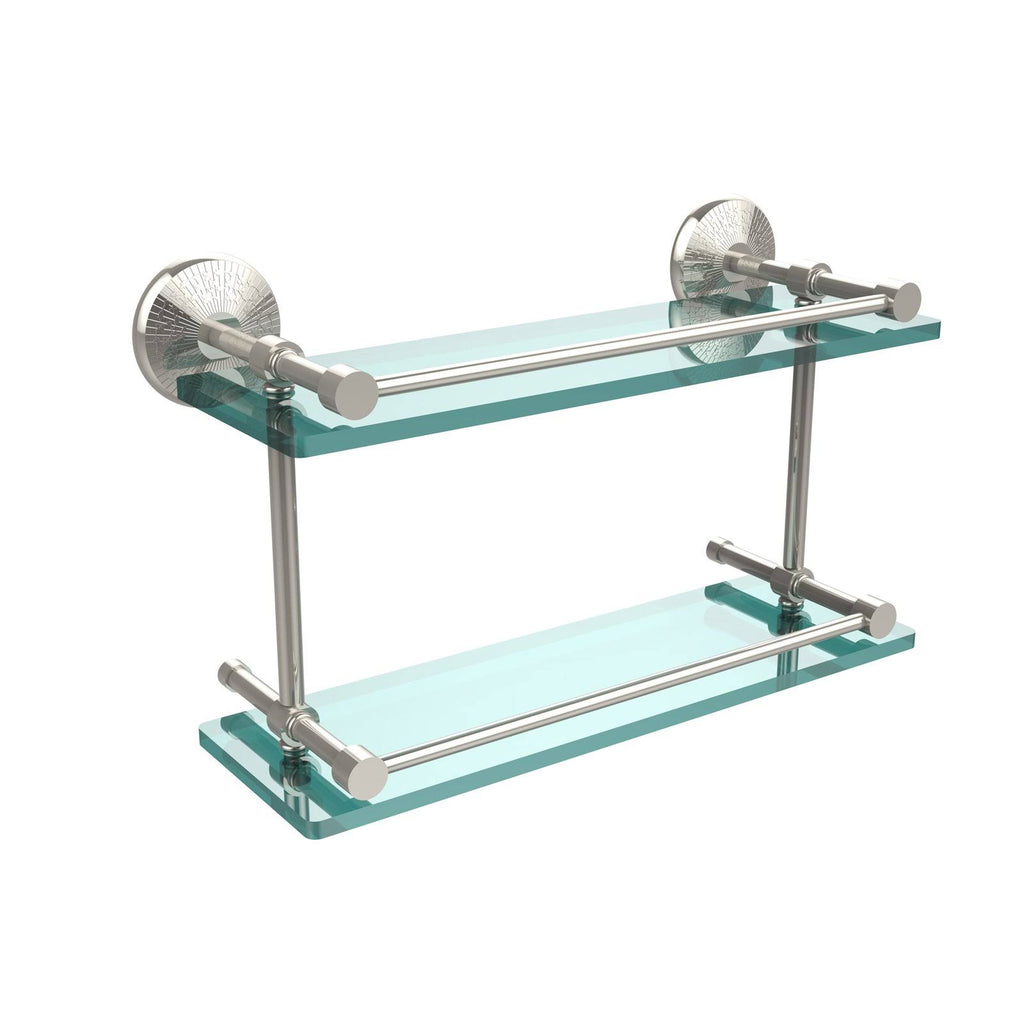 22-inch Double Glass Shelf with Gallery Rail Polished Nickel X414