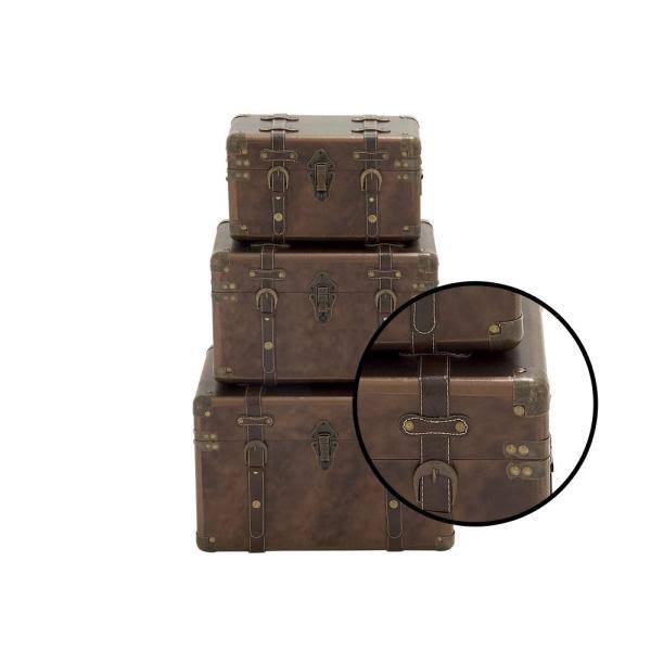 Wood Leather Case Set of 3 S894
