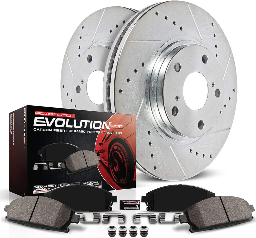 Rear Z23 Carbon Fiber Brake Pads with Drilled & Slotted Brake Rotors Kit T37007