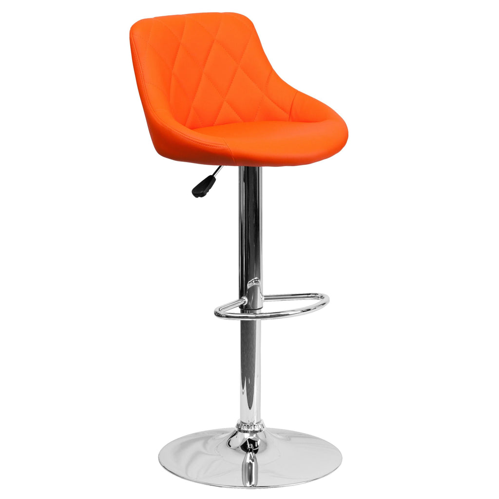 Orange Adjustable Height Vinyl Barstool with Chrome Base V1841