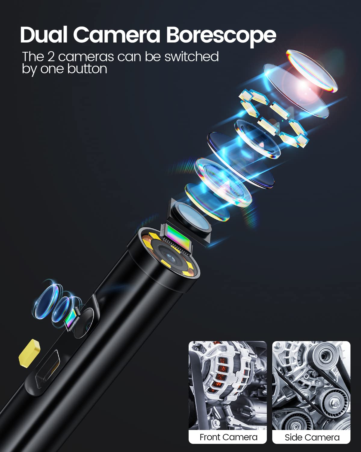 5'' HD Dual Lens Endoscope Borescope Camera with LED Lights I102