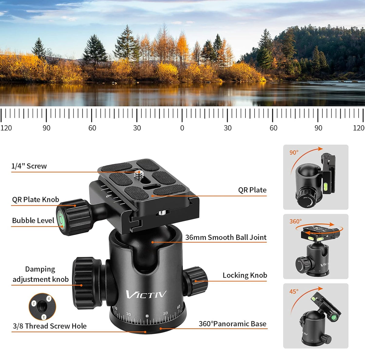 Compact Aluminum Camera Tripod with 360 Degree Ball Head D36095