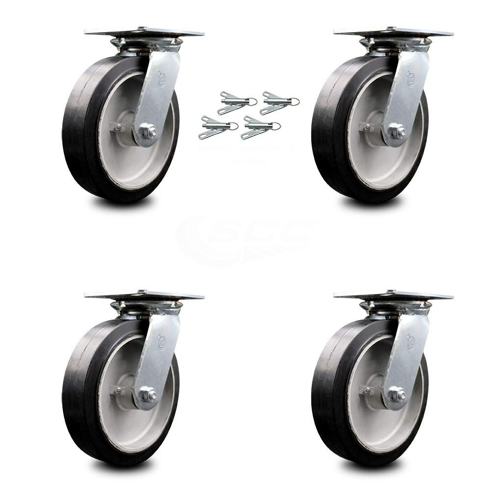 Heavy Duty Rubber on Aluminum Swivel Caster Set of 4 with 5 x 2 Black Wheels B575600