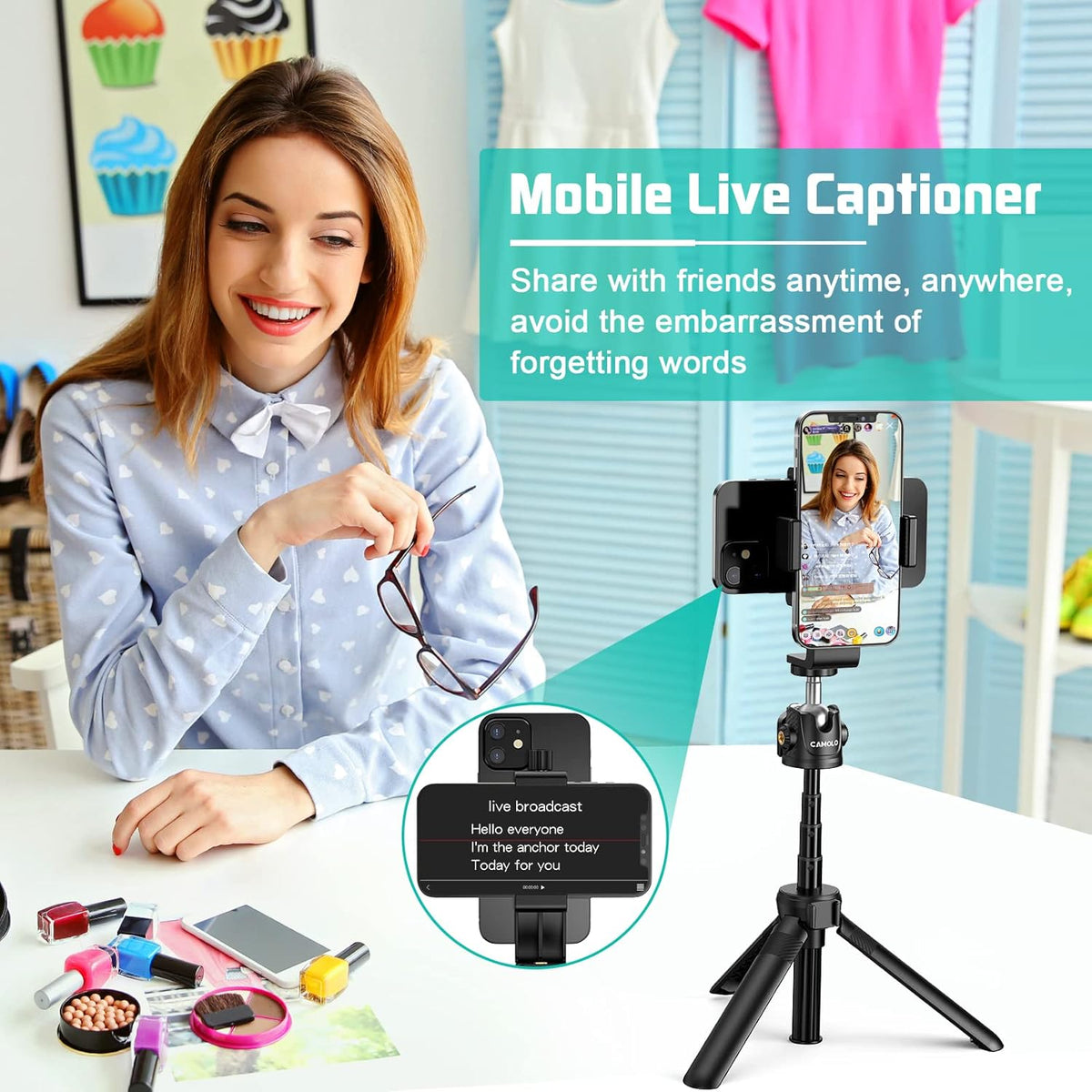 Phone Tripod Mount Teleprompter for Smartphone R9664