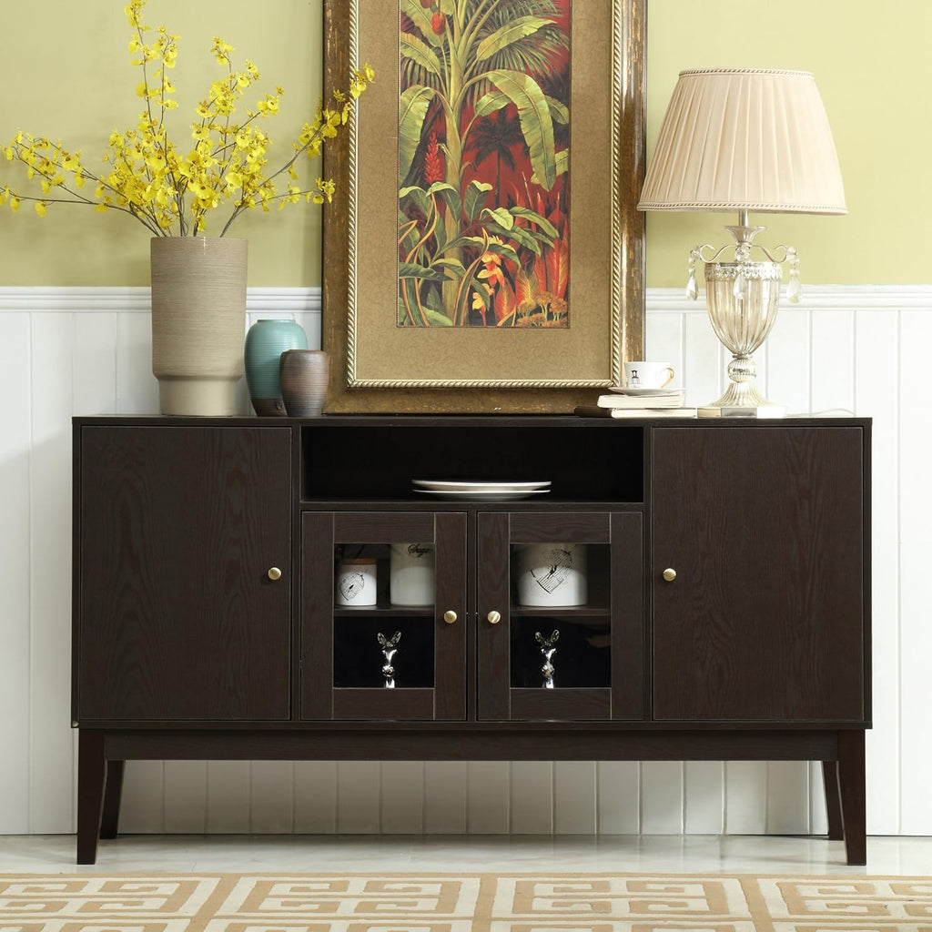 Modern Solid Wood Sideboard Buffet Table Storage Cabinet with 4 Doors O2880