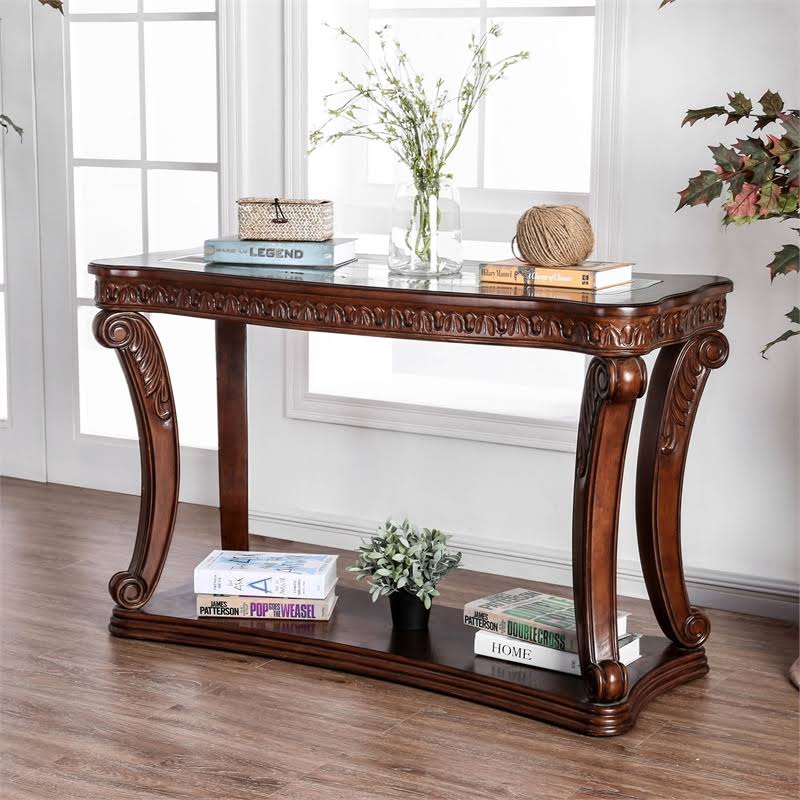 Dark Oak Wood Open Shelf Sofa Table N885