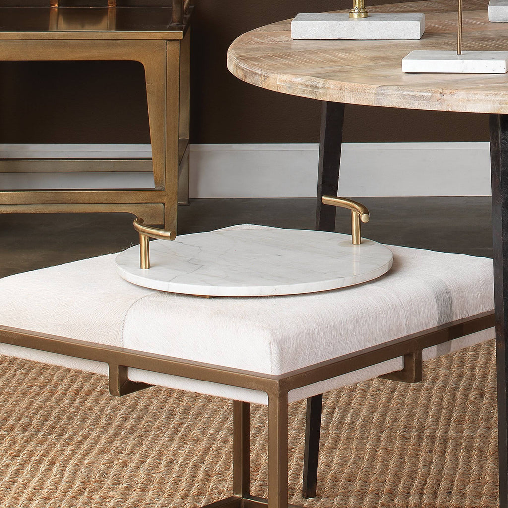Round White Marble Brass Tray D290