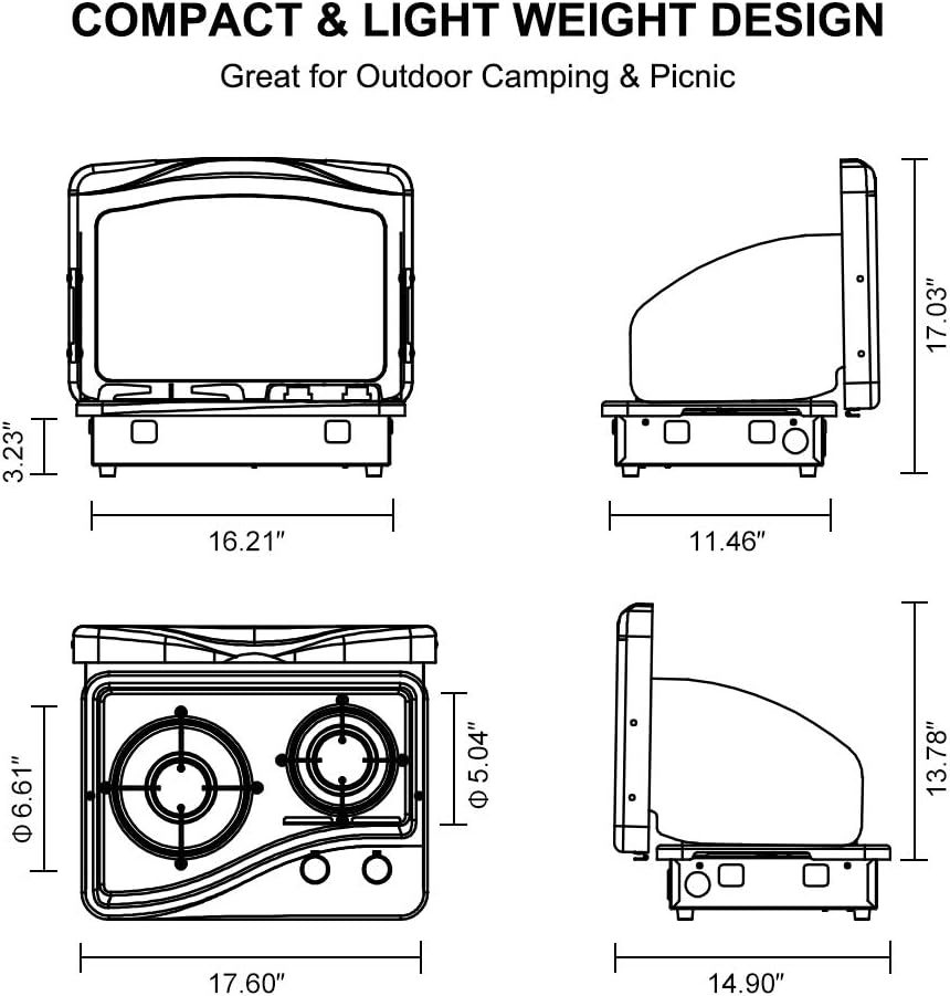2 Burner Stainless Steel Propane Gas Cooktop W1867