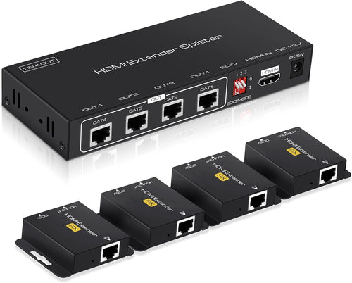 1X2 HDMI Extender Splitter 165ft with 2 HDMI Local Loop-Out, 1080P@60Hz, Pack of 2 X1918