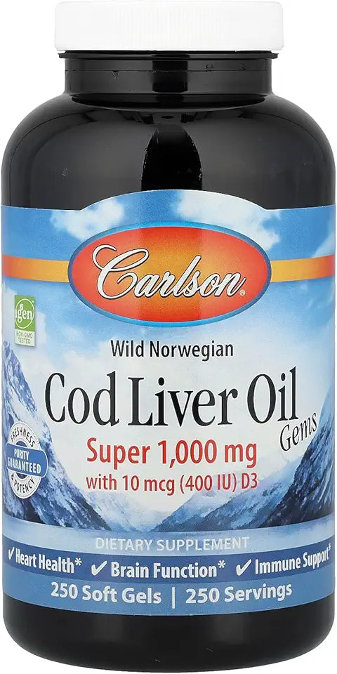 Cod Liver Oil 1000 mg Omega-3 Vitamin D3 Softgels J58116