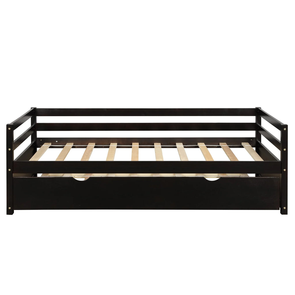 Espresso Twin Size Pine Wood Daybed with Trundle Y920