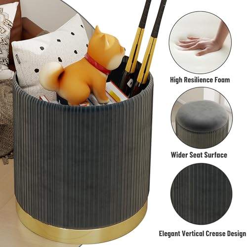 Round Storage Ottoman Set of 2 Velvet Grey M43773