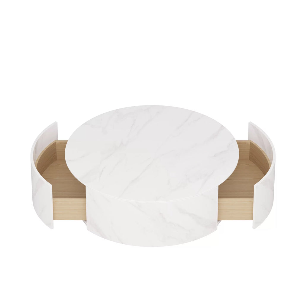 White Round Coffee Table with Two Drawers S24585