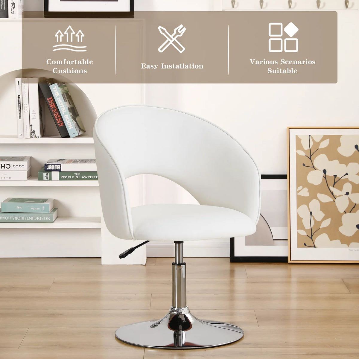 White Faux PU Upholstered Swivel Accent Chair K808