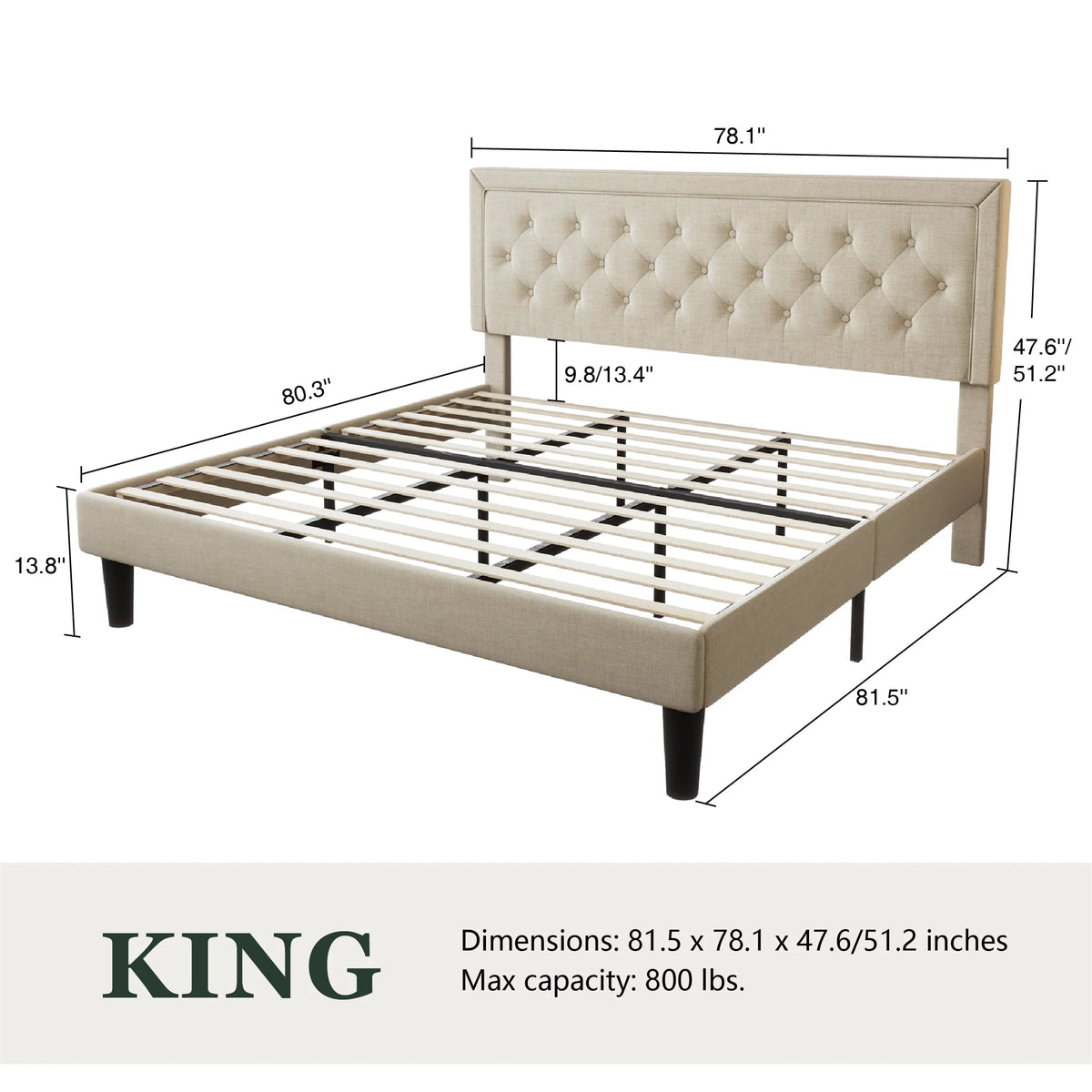 Queen Size Dark Grey Upholstered Platform Bed Frame M3466
