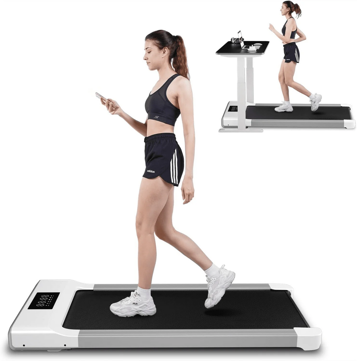 Walking Pad Treadmill 2 in 1 with Remote Control LED Display White I47876