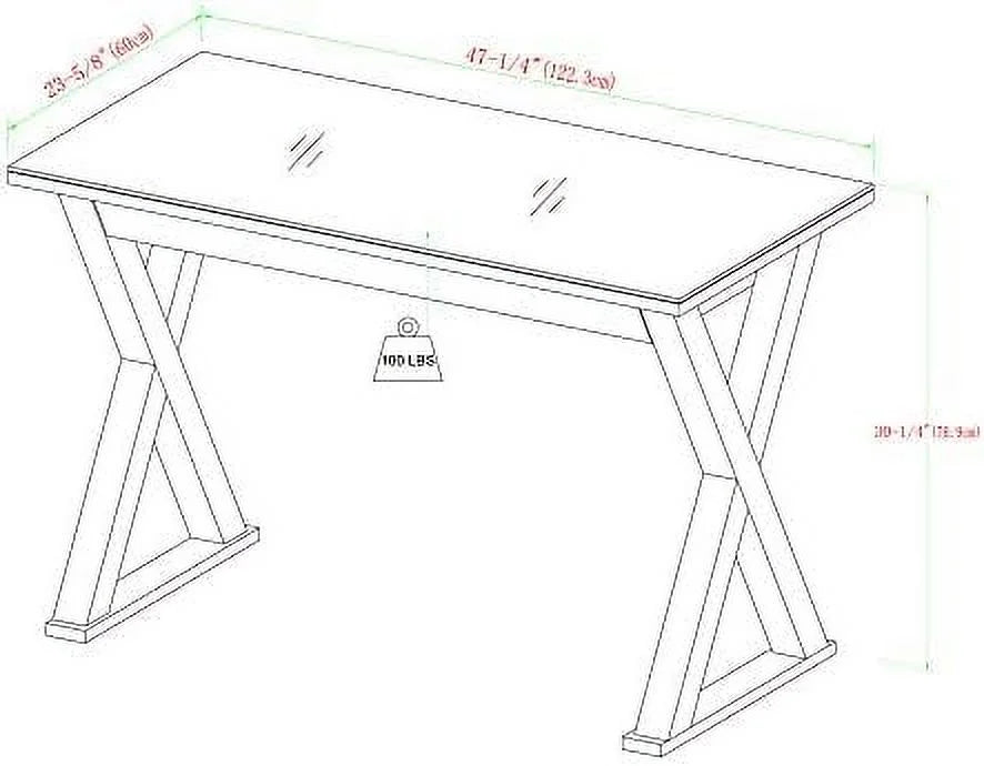 Black 48 Inch Glass Top Computer Desk D6027