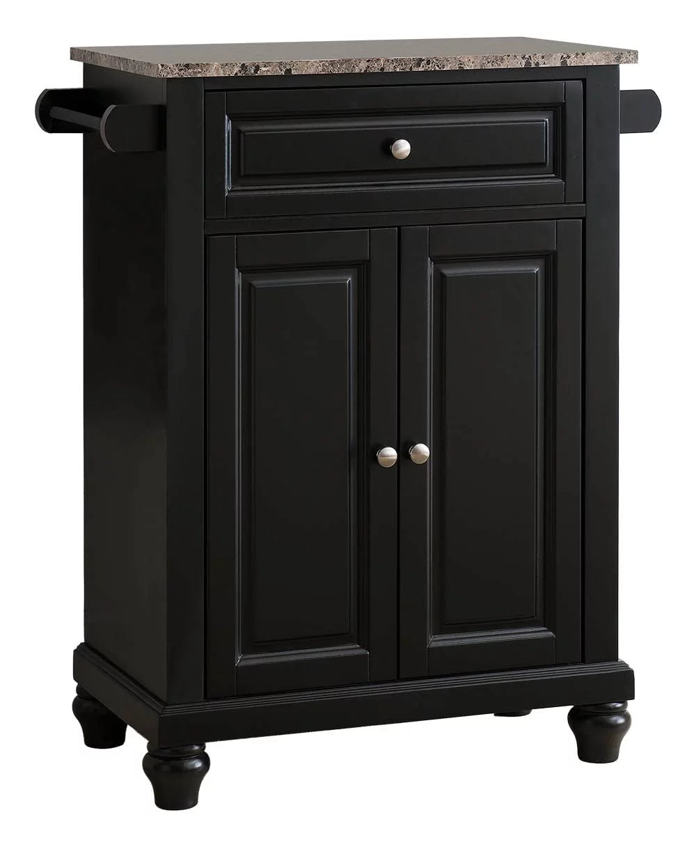 Black Kitchen Island Storage Cabinet with Marble Finish Top M711