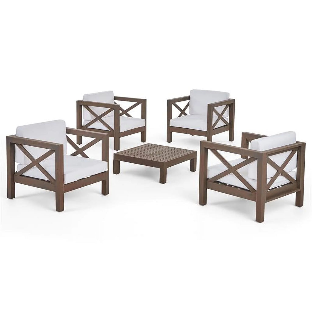 Teak & Red 4 Seater Outdoor Loveseat Chat Set W43867