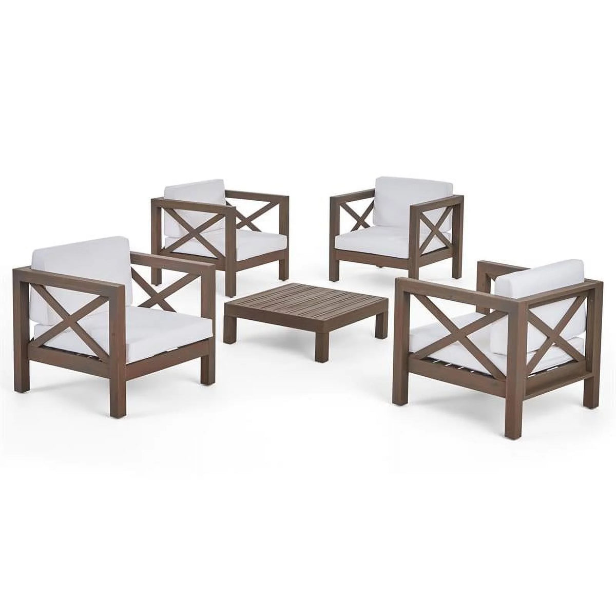 Teak & Red 4 Seater Outdoor Loveseat Chat Set W43867