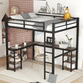 Full Size Black Metal Loft Bed with Desk and Shelves A60366